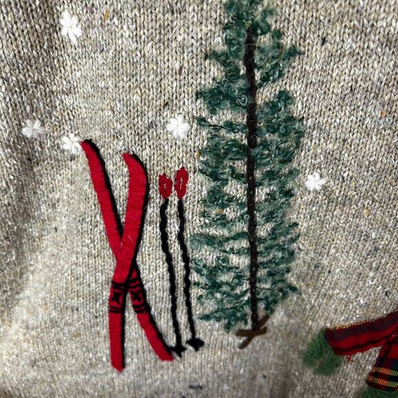 Northern Isles Tan Marled 2004 Christmas Winter Scenes Full Zip Sweater Size XL - Picture 13 of 15